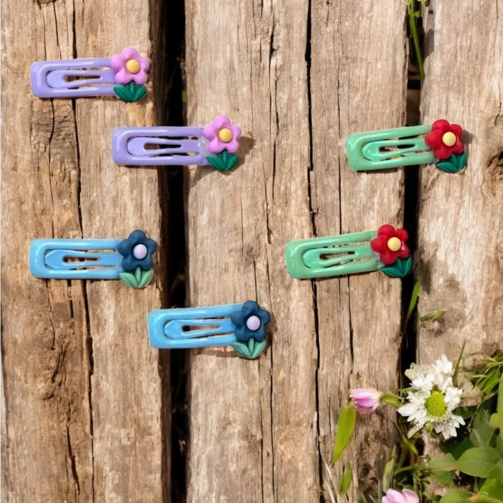 Colorful Flower Hair Clips Set of 3 pairs